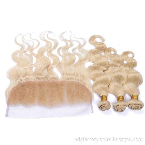 cheap price russian 613 blonde virgin hair bundle,cuticle aligned blonde hair bundles with closure,hair 100 raw hair weave